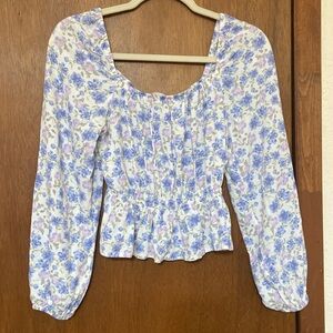 SO Junior’s Floral Square Neck Ruffle Lantern Long Sleeve Blouse